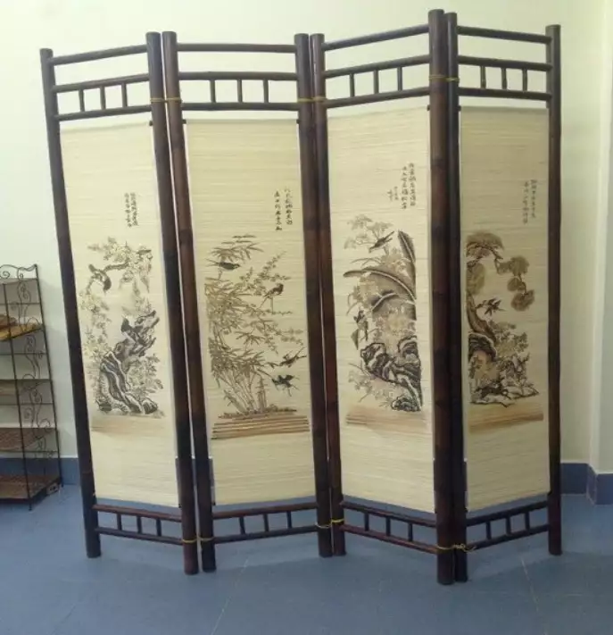 BÌNH PHONG KHUNG TRE HUN KHÓI TRANH TỨ QUÝ